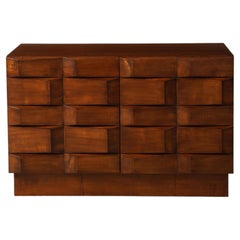 Italian Contemporary Brutalist Style Carved Oak Two-Door Cabinet