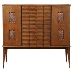 Italian Modernist Sculptural Cerused Oak Dry Bar Cabinet, circa 1940