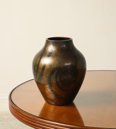 German Art Deco Ikora Metal Vase by WMF with Floral Motif, circa 1930