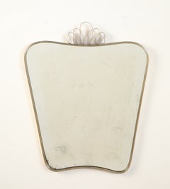 Luigi Fontana 1940's Brass Shaped Wall Mirror with Decorative Scroll Crest