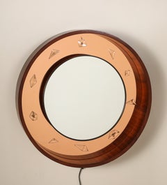 Fontana Arte – Beleuchteter Wandspiegel aus Holz und Glas, um 1940