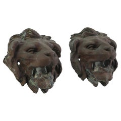 Pair of Italian Cast Bronze Lion Mask Architectural Elements, 19th century