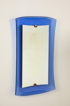Cristal Arte Cobalt Blue Curved Wall Mirror, Model # 2712, 1962