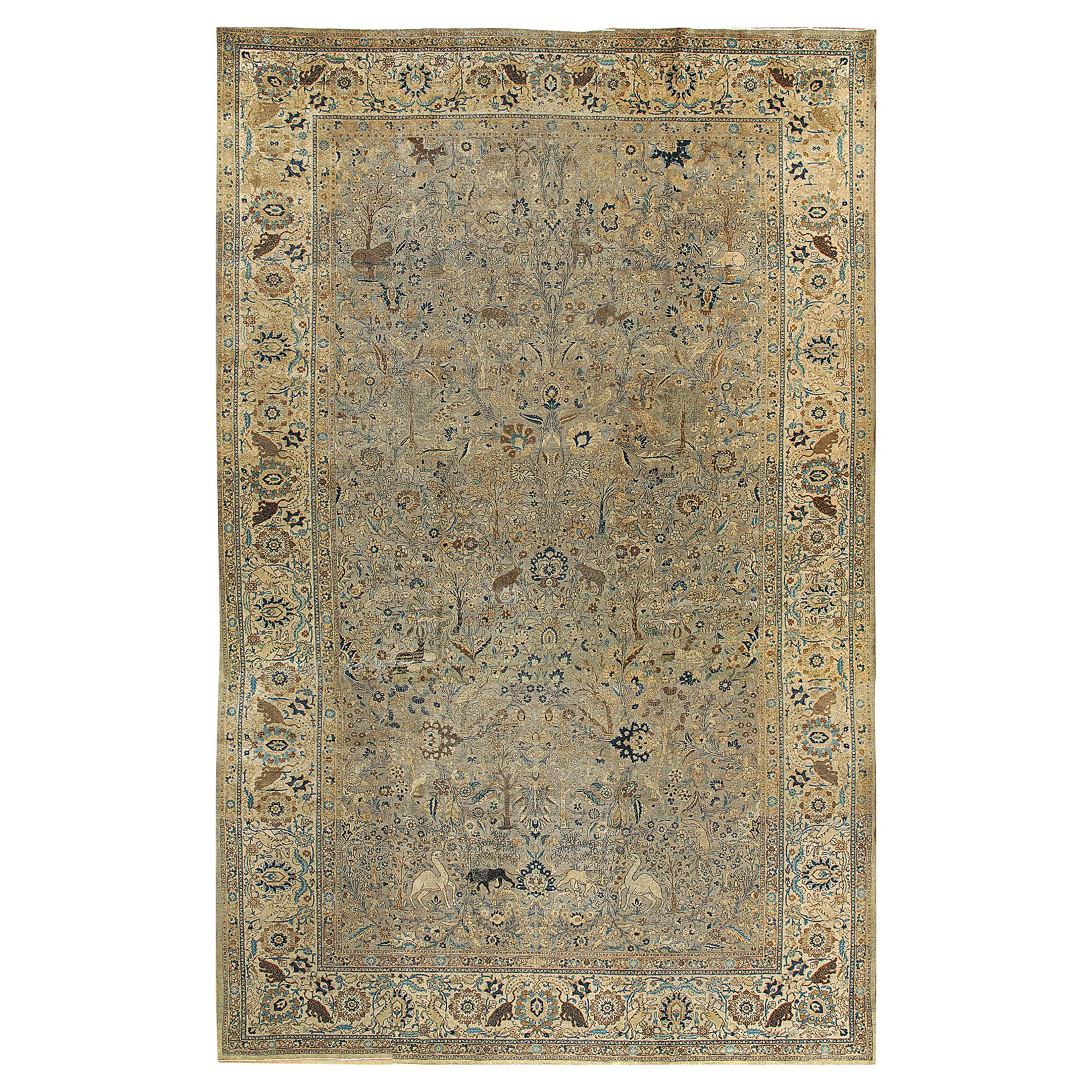 Antiker antiker persischer übergroßer Tier-Bilder-Tabriz-Teppich  13'3 x 20'5 im Angebot
