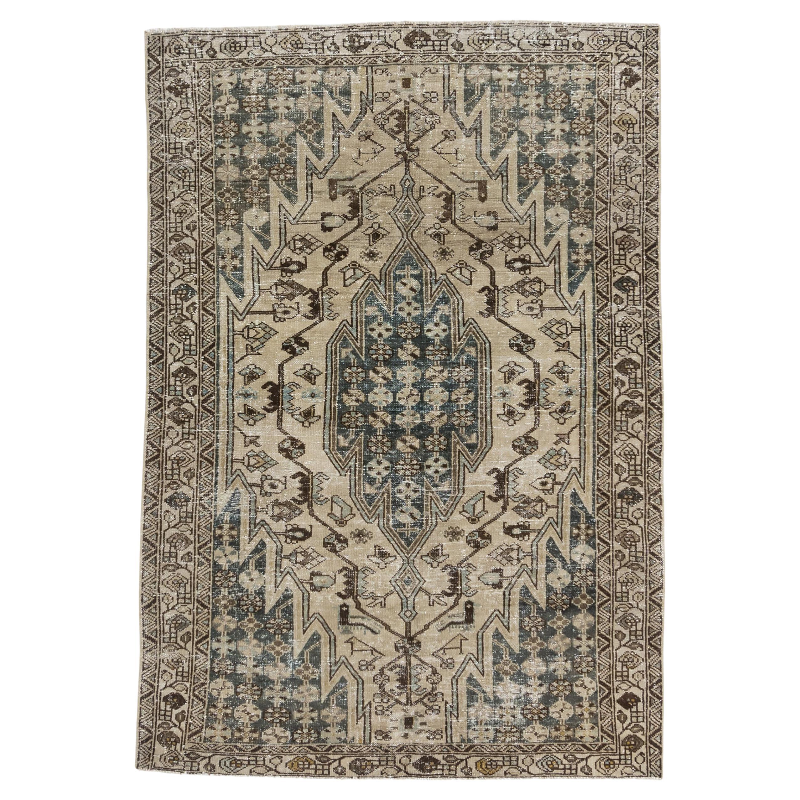 Vintage Blue Persian Distressed Mazlagan Rug 4'5 x 6'3