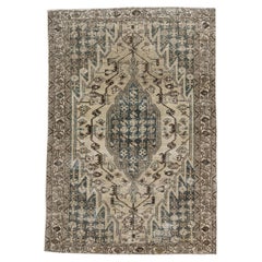 Alfombra Persa Mazlagan Vintage Azul Envejecida 4'5 x 6'3