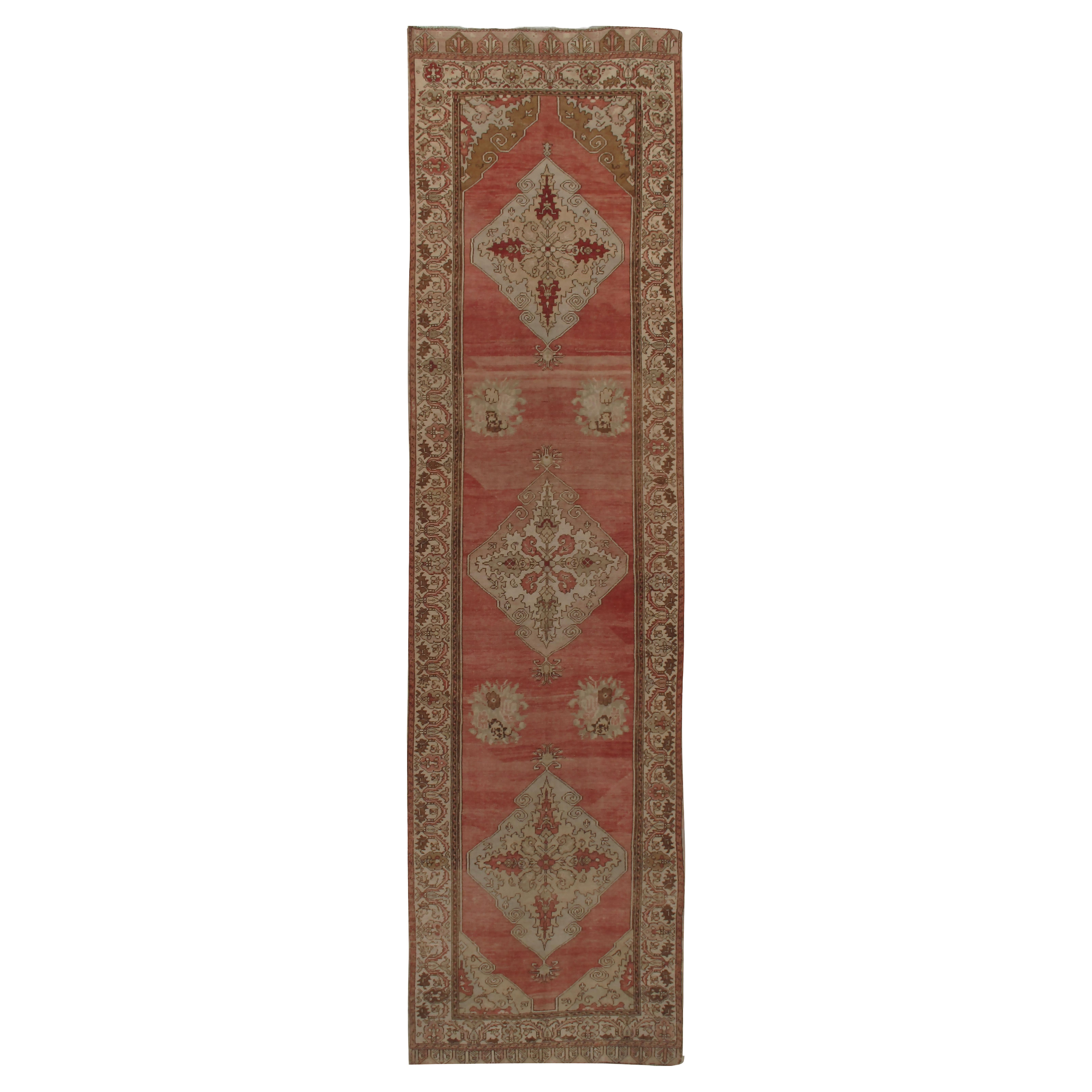 Vintage Terracotta Turkish Oushak Rug Runner 3'5 x 12'9