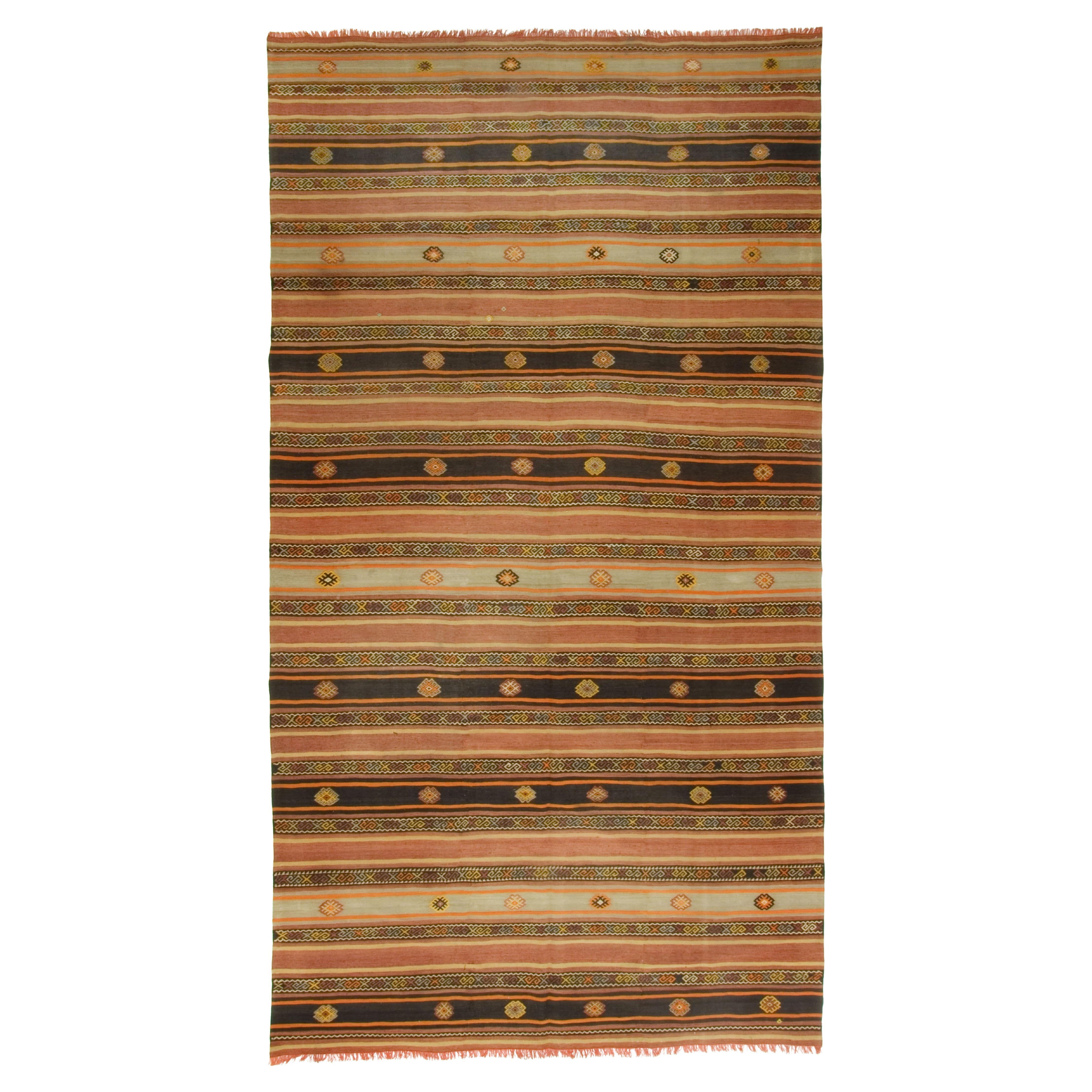 Kilim vintage orange tissé à la main en Turquie, 6'3 x 11'7
