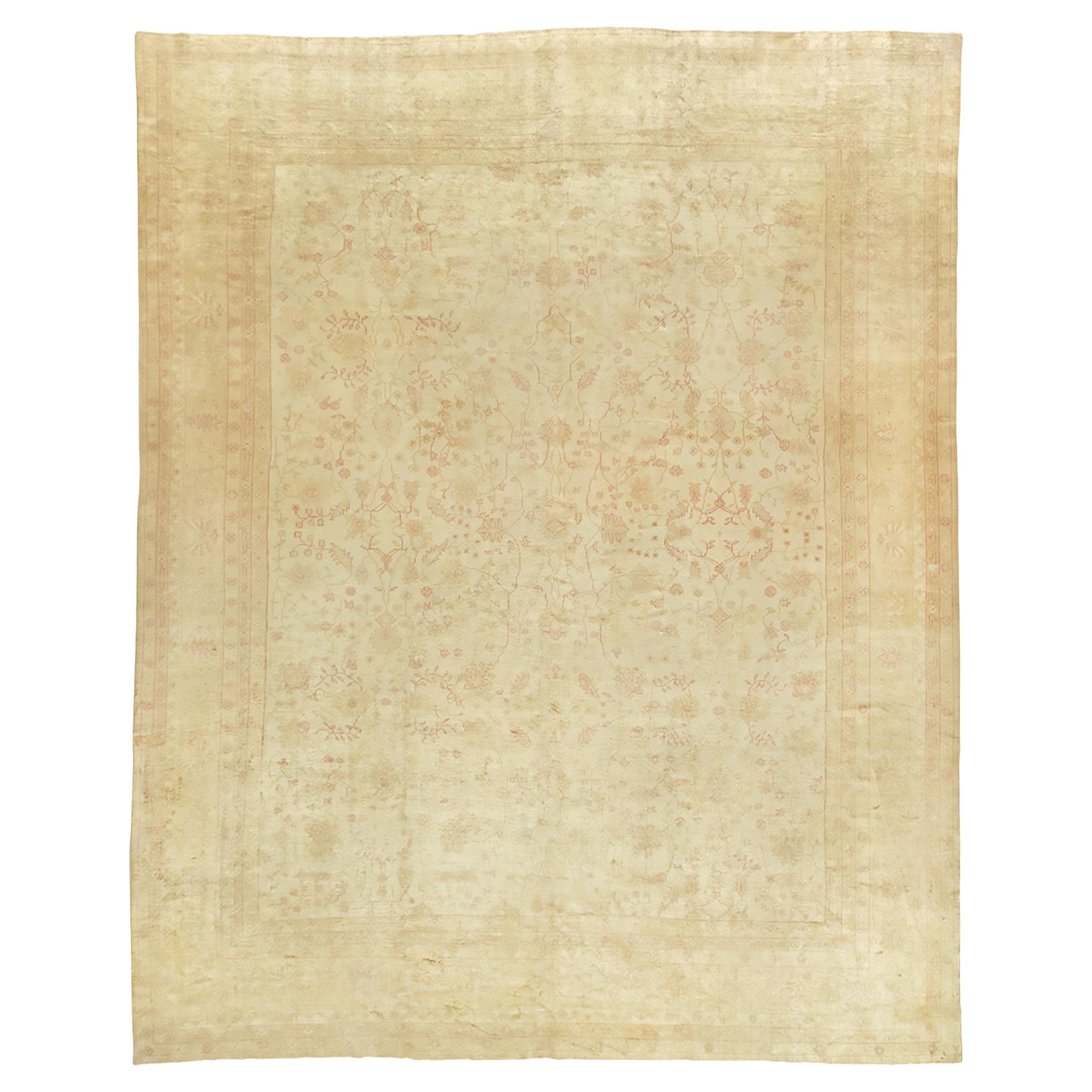 Antique Beige Turkish Oushak Rug, 13' x 16' For Sale