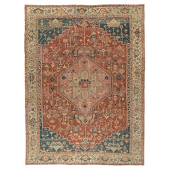 Antique Circa 1890 Pink Persian Serapi Heriz Rug, 11'4 x 15'1