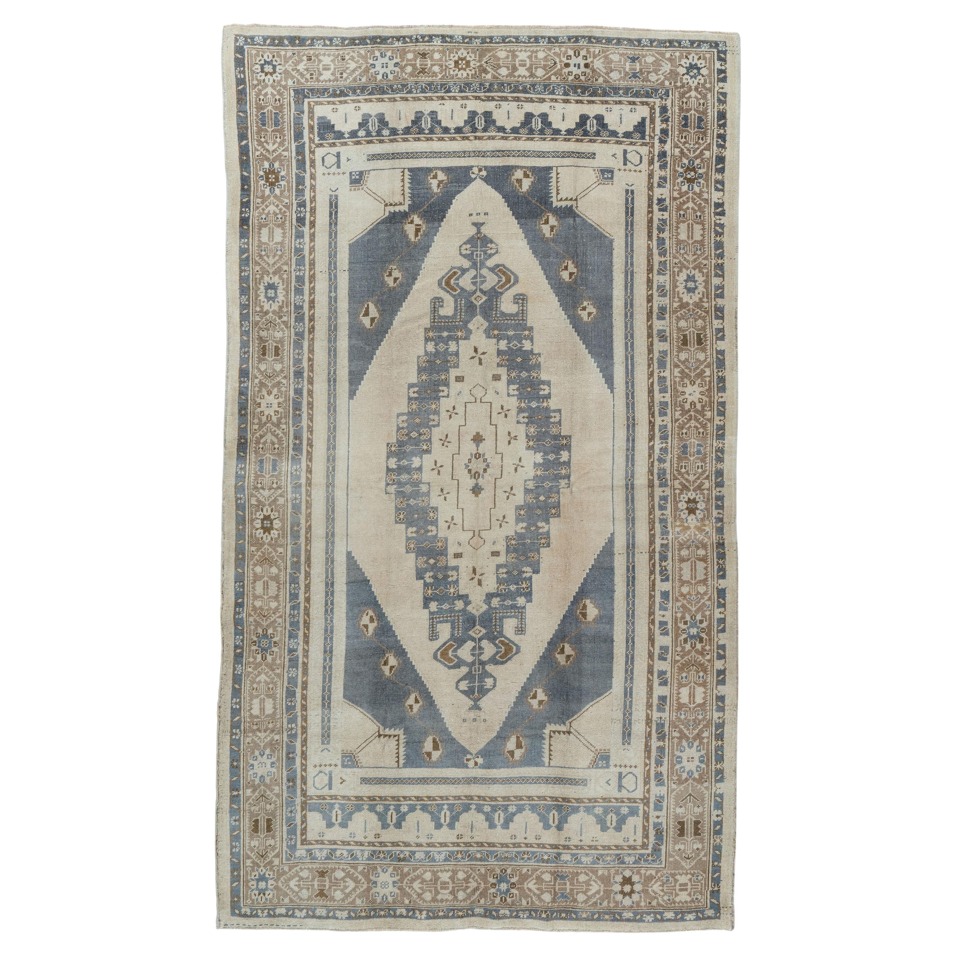 Vintage Blau Türkisch Oushak Teppich 4'9 x 8'4