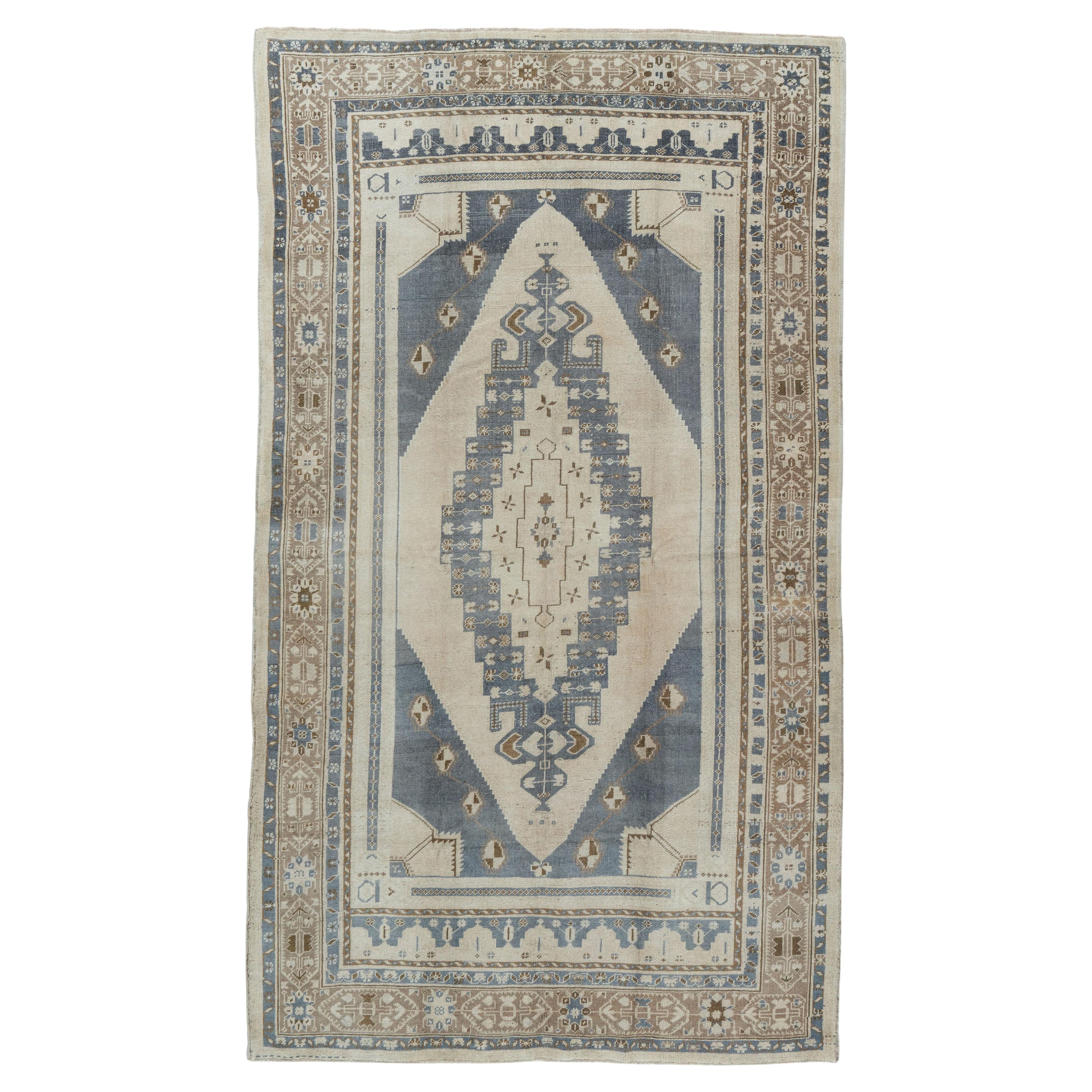 Vintage Blue Turkish Oushak Rug 4'9 x 8'4