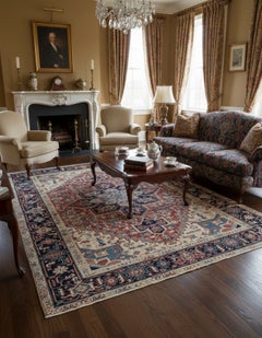 Antique Hand-Woven Red Heriz Rug, Wool, Circa 1920, 6'5 x 9'