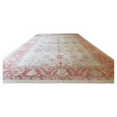 Oversize Vintage Circa 1960 Ivory Hand Woven Oushak Rug 14'7 X 26'