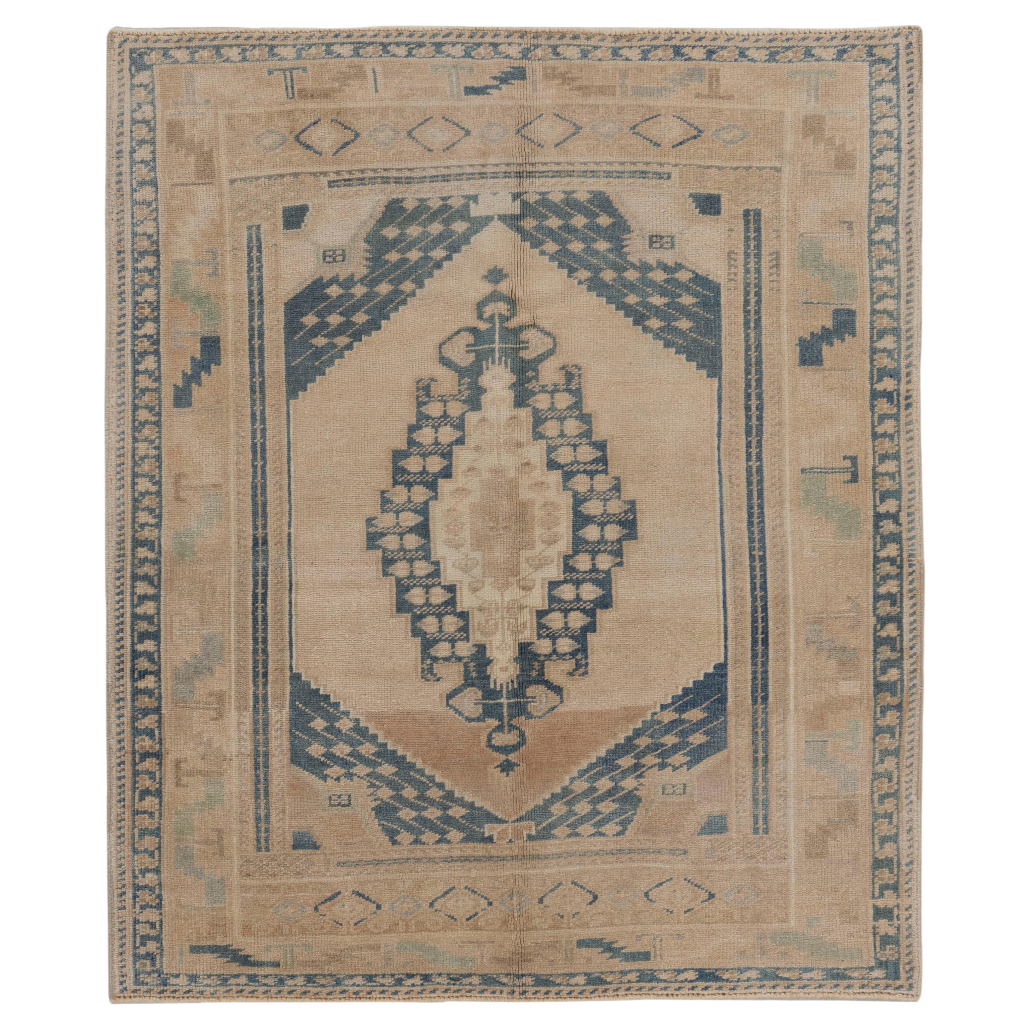 Vintage Circa 1940 Tan Turkish Oushak Wool Hand Knotted Area Rug 3'6 x 4'1