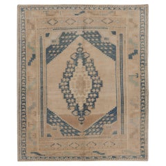 Alfombra vintage de lana turca Oushak de color beige, anudada a mano, de alrededor de 1940, de 3'6 x 4'1