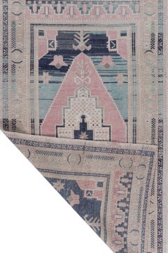 Alfombra Oushak vintage de lana azul turco, tejida a mano, de alrededor de 1940, de 3'3 x 5'11