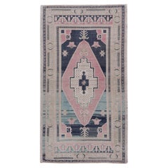 Alfombra Oushak vintage de lana azul turco, tejida a mano, de alrededor de 1940, de 3'3 x 5'11