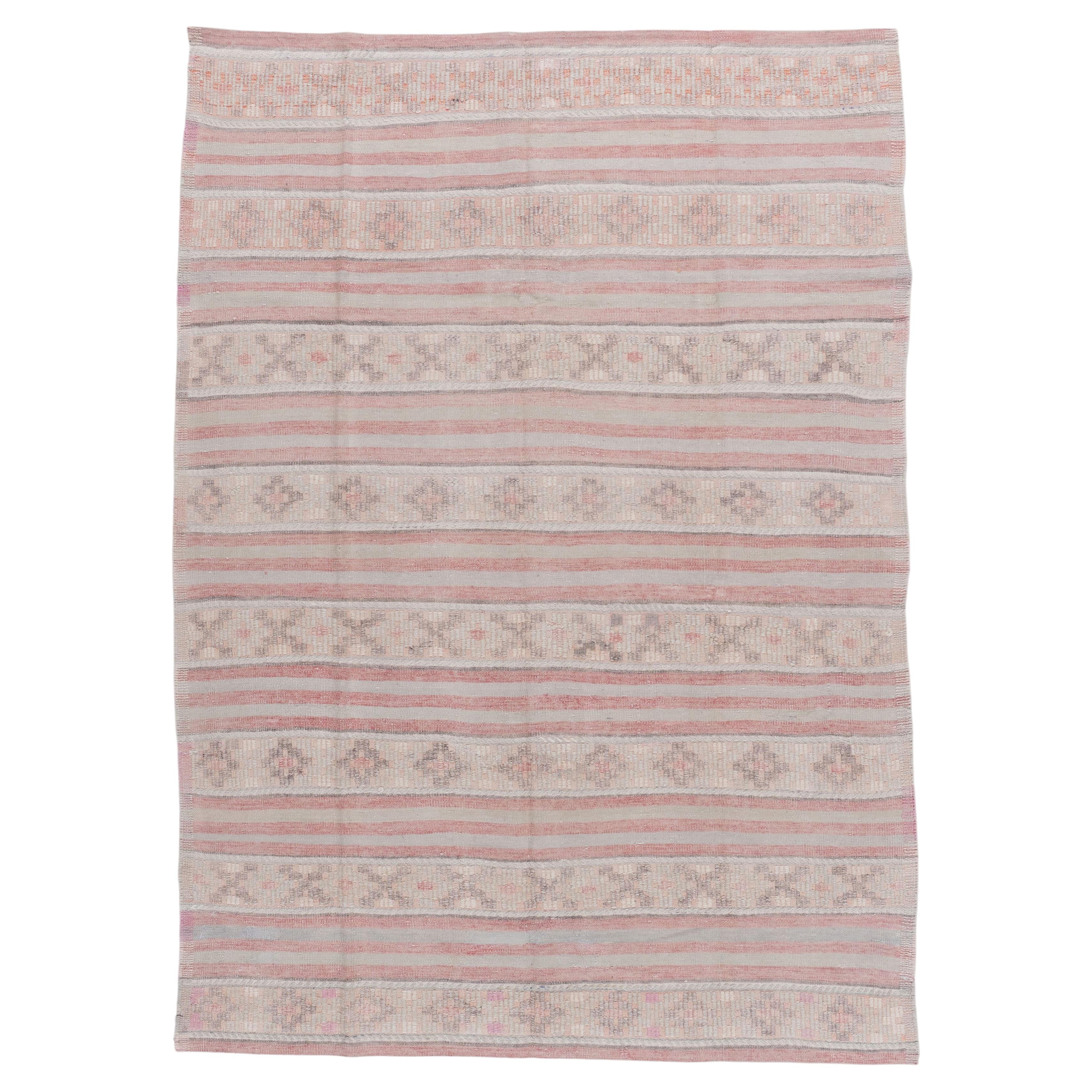 Vintage Circa 1940 Turkish Kilim Rug Hand-Woven Wool, 5'11 x 8'2 For Sale