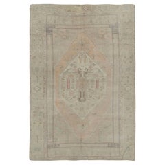 Vintage Circa 1940 Apricot Hand-Woven Wool Turkish Oushak Area Rug, 4'4 x 6'3