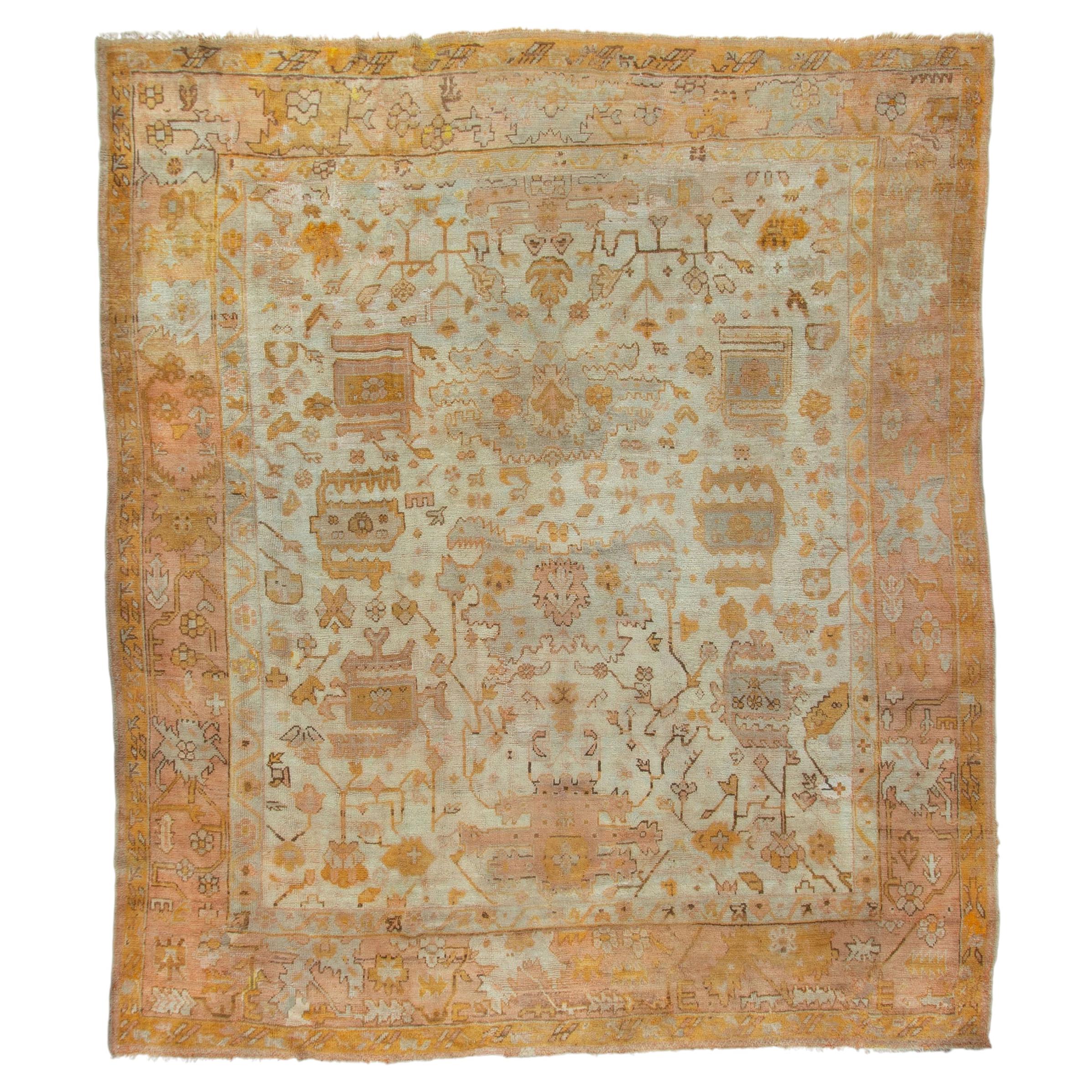 Antique Subdued Turkish Oushak Ivory Hand Knotted Wool Rug 11'5 X 13'2
