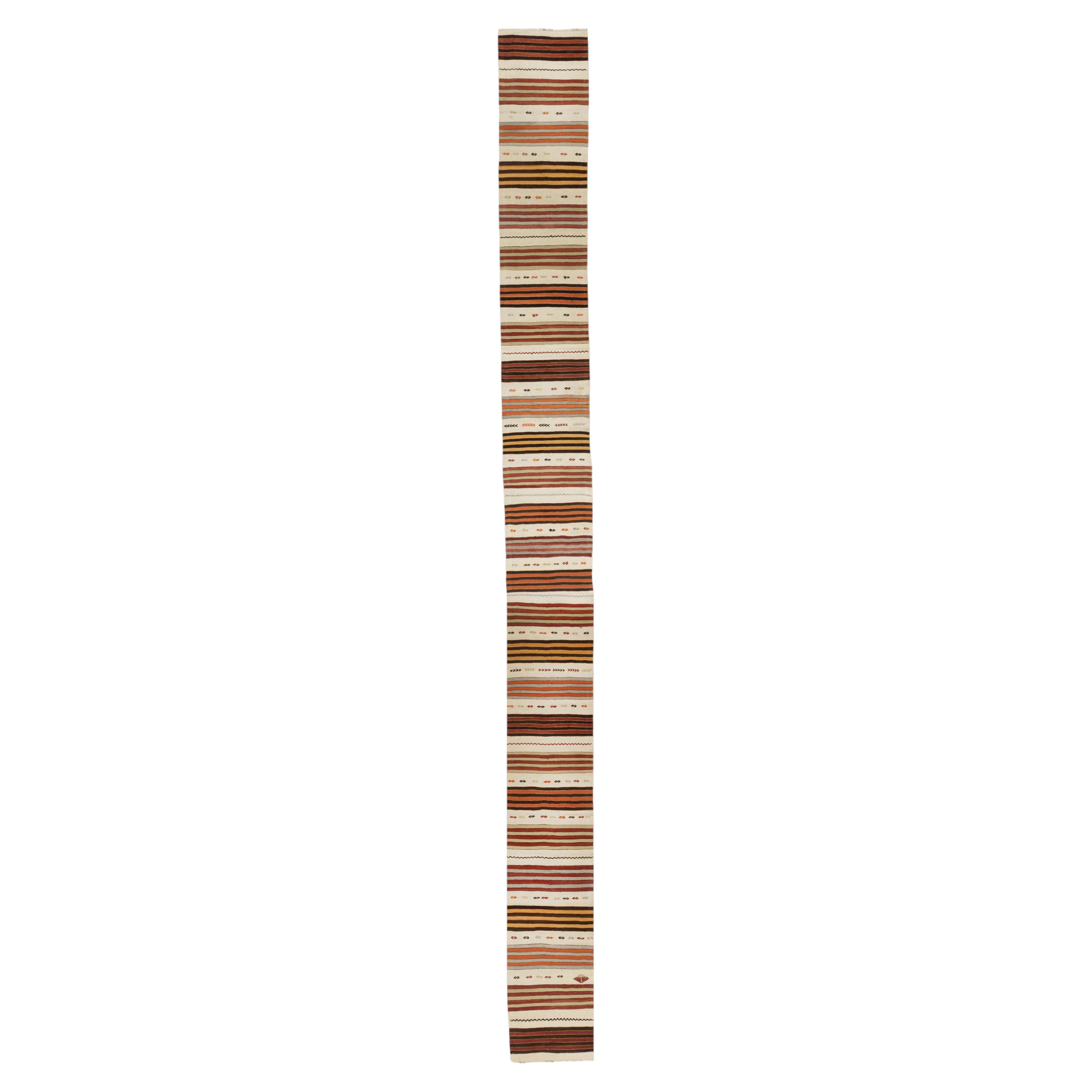Vintage Circa 1940 Extra Long Turkish Kilim Runner Hand-Woven Wool, 2' X 24' For Sale