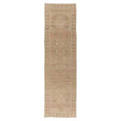 Vintage Circa 1940 Tan Turkish Oushak Hand Knotted Wool Runner 3'7 X 12'9