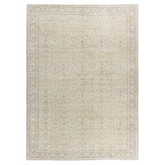 Vintage Ivory & Slate Blue Hand-Knotted Turkish Sivas Wool Rug 8'10 x 12'2