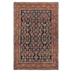 Antique Circa 1900 Blue Hand Knotted Wool Rug 4'4 x 6'10