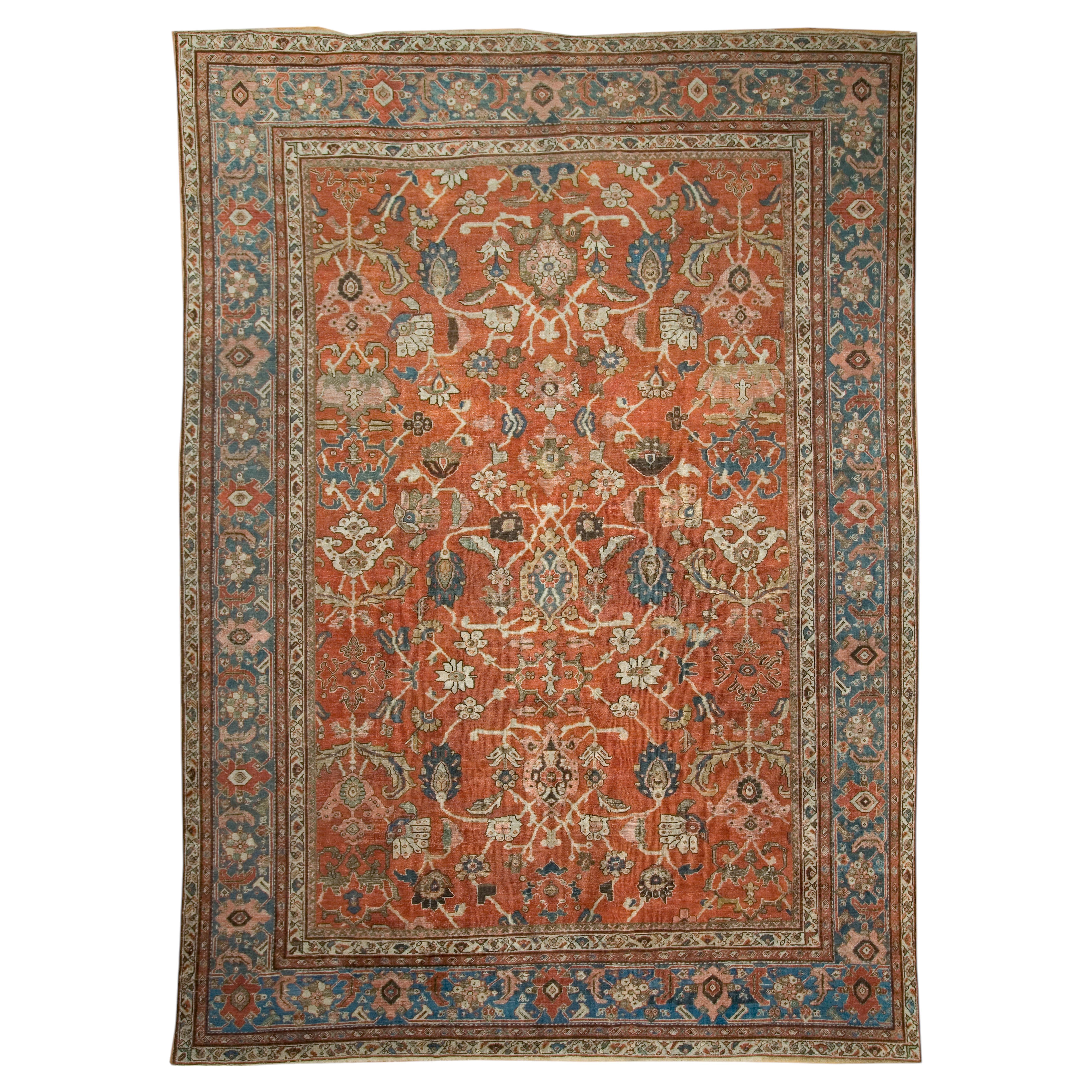 Antique Circa 1880 Red Hand Knotted Wool Rug 10'3 x 14' For Sale