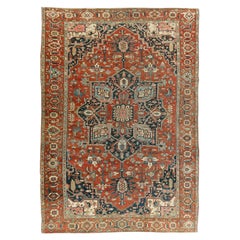 Antique Circa 1880 Red Hand Knotted Heriz Serapi Style Rug 9'8 x 13'7