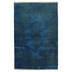Tappeto vintage annodato a mano, in lana blu sovratinta, 3'9 x 5', 1920