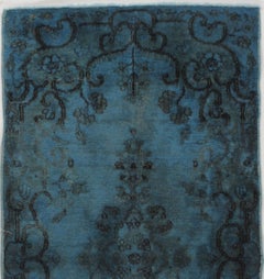 Vintage Circa 1920 Teal Over Dyed Oriental Hand Knotted Wool Rug 2' x 4'