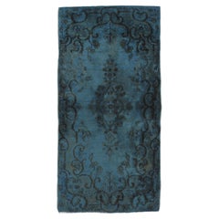 Vintage Circa 1920 Teal Over Dyed Oriental Hand Knotted Wool Rug 2' x 4'