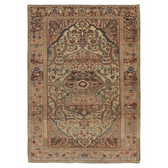 Alfombra oriental de lana antigua, anudada a mano, de alrededor de 1890, de 4'6 x 6'5