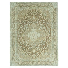 Antique Circa 1900 Green Hand Knotted Oriental Wool Rug 4'4 x 5'9