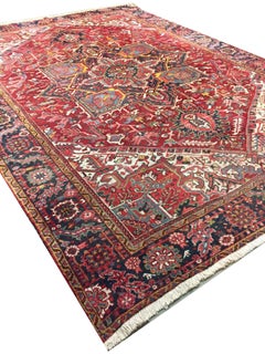 Vintage Circa 1940 Red Hand Knotted Oriental Cotton Rug 8'4 x 11'7
