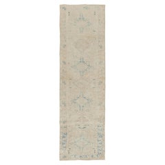 Vintage Circa 1940 Subdued Ivory Hand Knotted Oriental Wool Runner 2'6 x 7'11