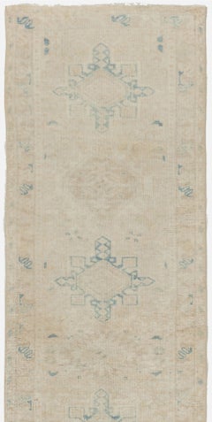 Vintage Circa 1940 Subdued Ivory Hand Knotted Oriental Wool Runner 2'6 x 7'11