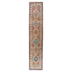 Vintage Circa 1940 Hand Knotted Oriental Wool Runner 3' x 14'7