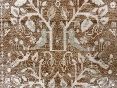 Vintage Circa 1940 Taupe Hand Knotted Wool Oriental Pictorial Runner 3'7 x 9'