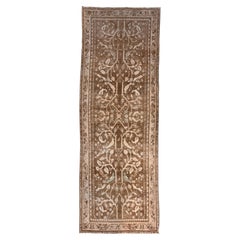 Vintage Circa 1940 Taupe Hand Knotted Wool Oriental Pictorial Runner 3'7 x 9'
