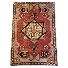 Vintage Circa 1940 Red Turkish Oushak Hand Knotted Wool Rug 3'10 X 5'9