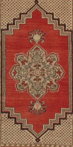 Vintage Circa 1940 Red Turkish Oushak Hand Woven Wool Rug 3'6 X 5'7