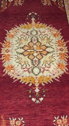 Vintage Red Turkish Oushak Hand Woven Wool Rug 3'6 X 6'7