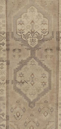Vintage Circa 1940 Beige Turkish Oushak Hand Woven Wool Rug Runner 2'6 X 9'3