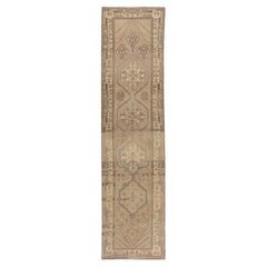 Vintage Circa 1940 Beige Turkish Oushak Hand Woven Wool Rug Runner 2'6 X 9'3