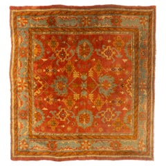 Antique Circa 1920 Red Turkish Oushak Hand Woven Wool Rug 8'4 X 7'8