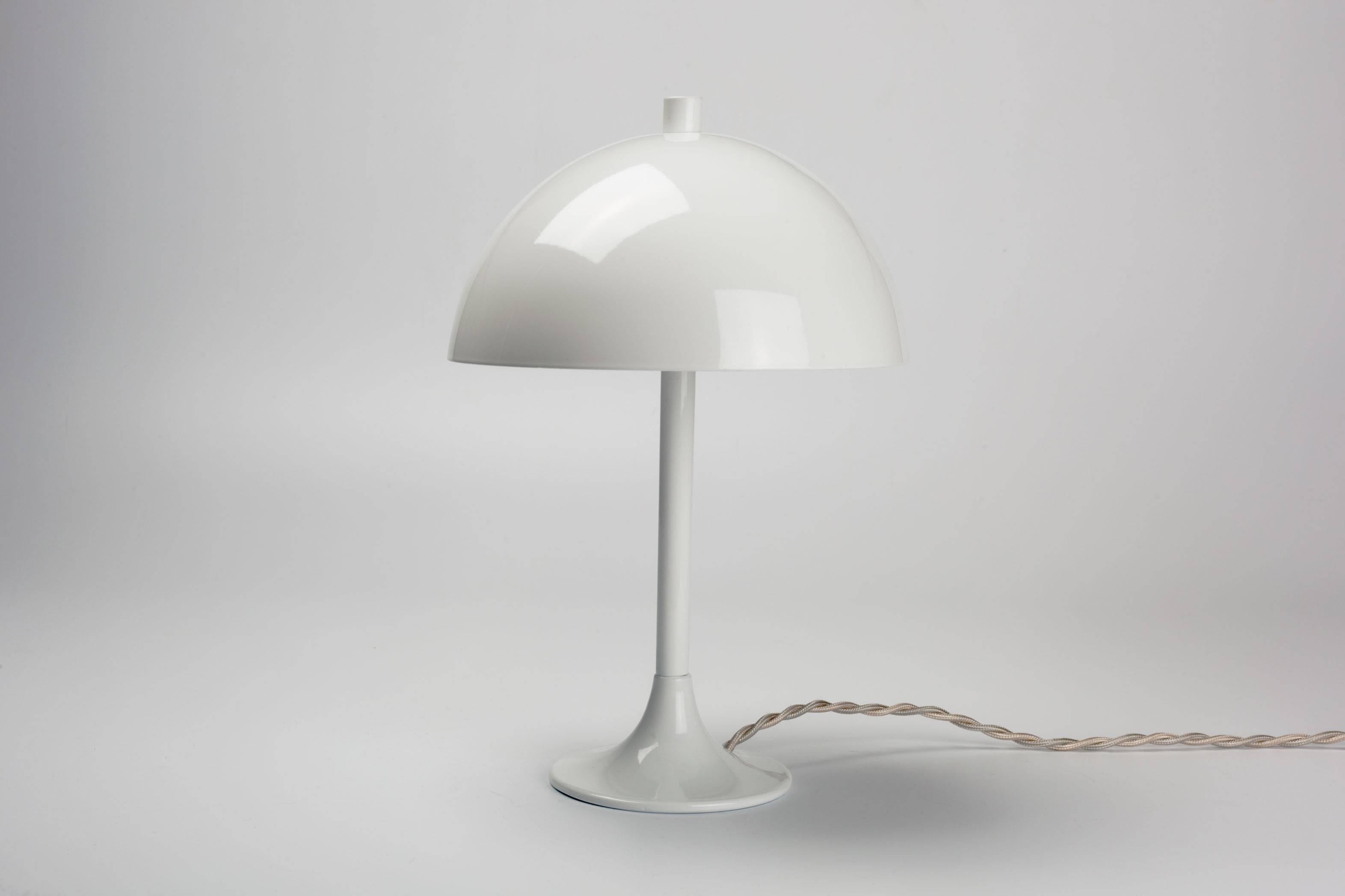 Space Age Vintage French Minimal White Mushroom Lamp in Metal by Editions Disderot, 1950s