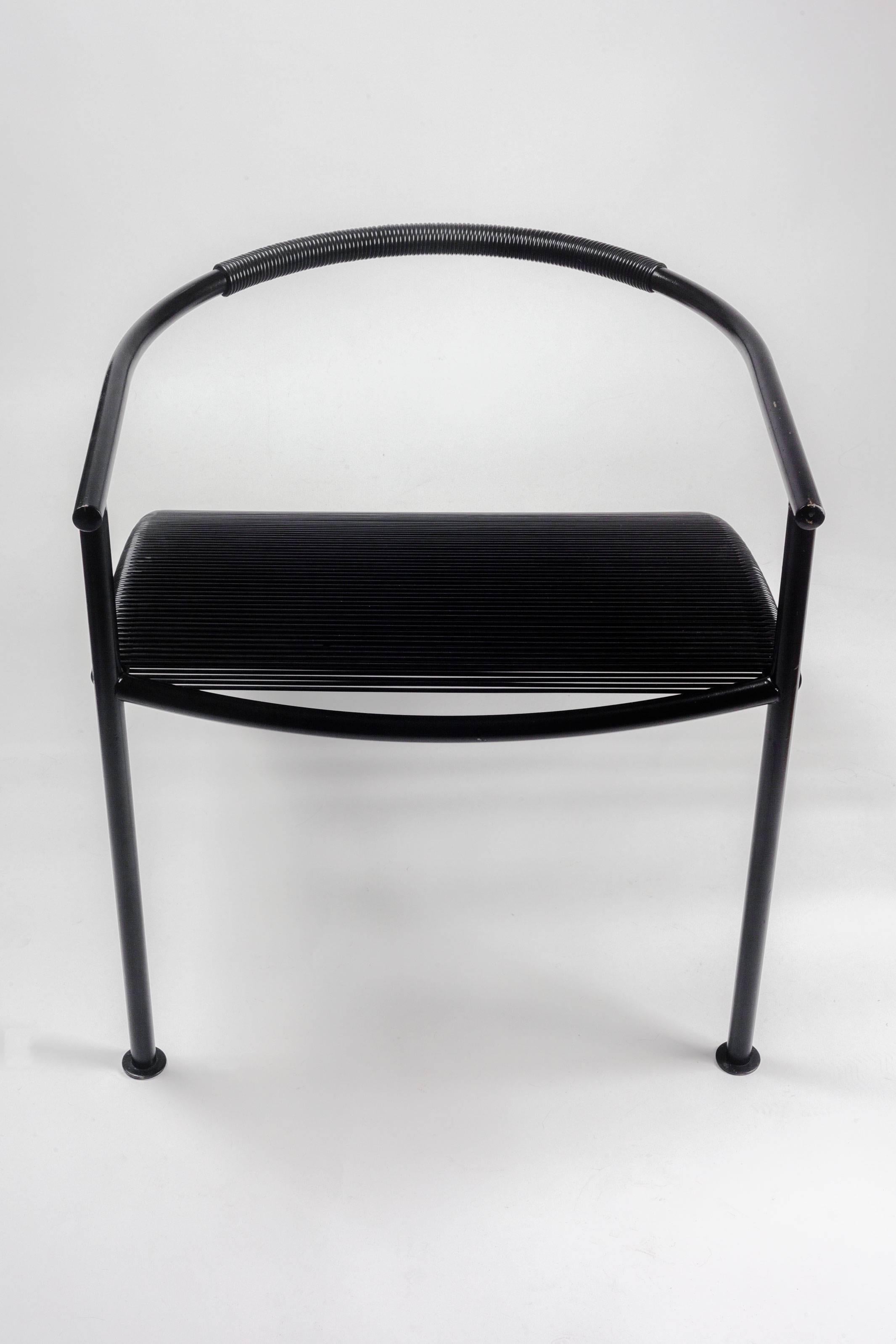 French Sculptural Chair by Philippe Starck for XO Paris, Black Metal and strings, 1980s